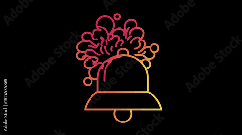 A bell illustration with abstract shapes emanating from its top. The bell has a gradient