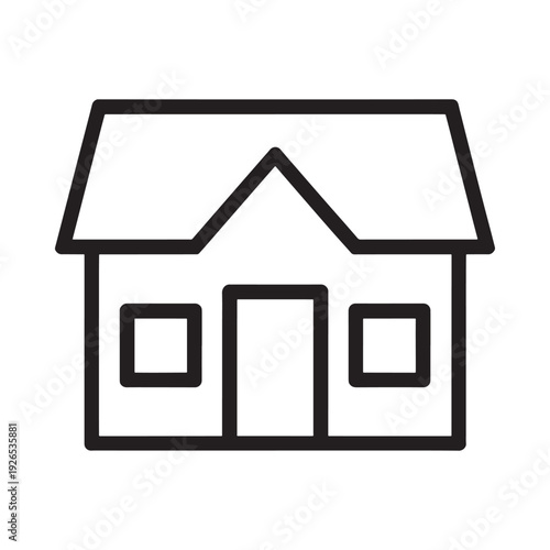 Simple black and white line drawing of a house with a gable roof