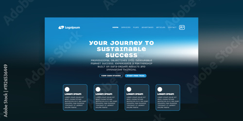 Web Design for Sustainable Success: Clean and modern web design showcasing the journey toward sustainable success, with an emphasis on transparency, responsible decisions, and positive impact.