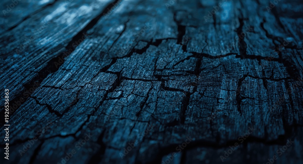 Obraz premium close shot of cracked wooden texture presented in blue xray view