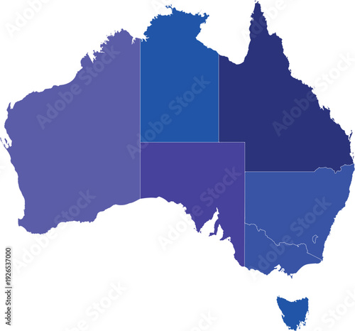 Australia Map in Blue Shades with State Borders - Corporate Vector Geography