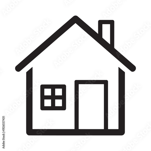 Simple black and white illustration of a house with a chimney and windows