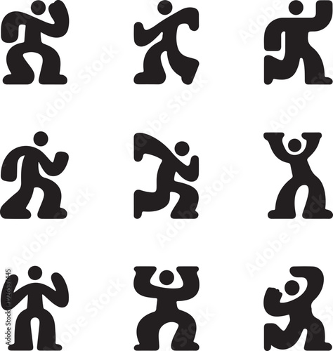 stick figures in various dynamic poses and movements