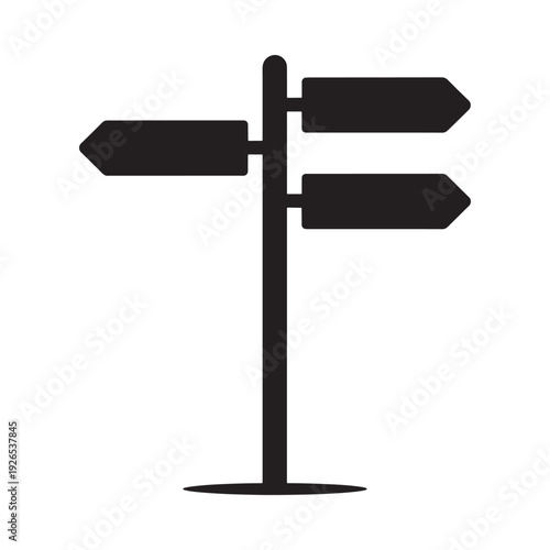 A simple black and white illustration of a directional signpost with multiple arrows
