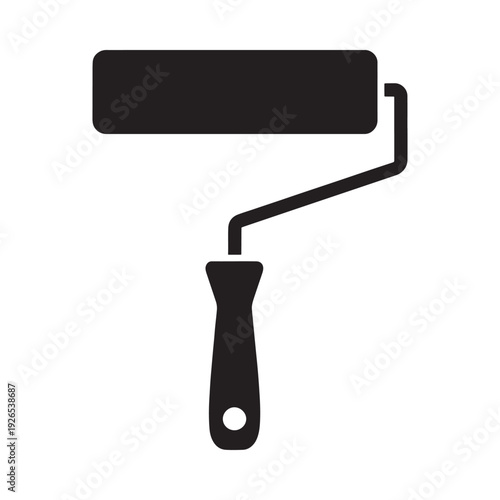 A simple black silhouette of a paint roller on a white background