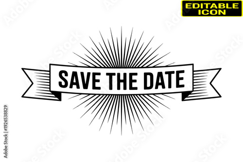 Elegant black and white save the date card with starburst design Vector, illustration