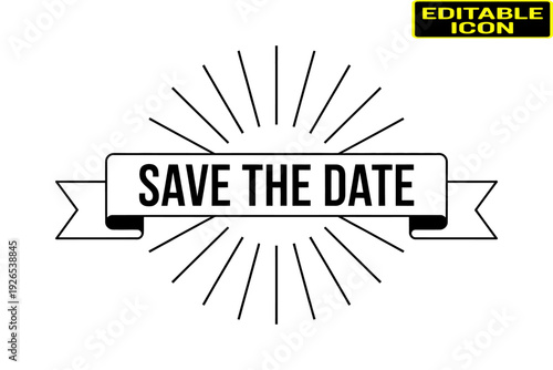 Elegant black and white save the date card with starburst design Vector, illustration