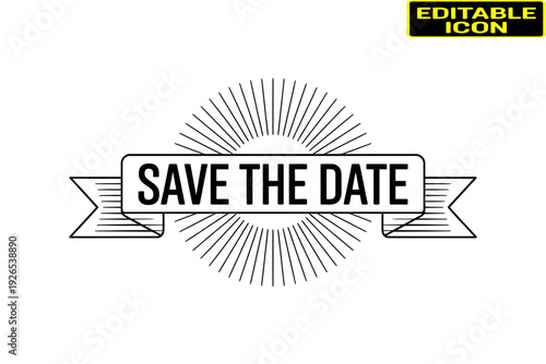 Elegant black and white save the date card with starburst design Vector, illustration