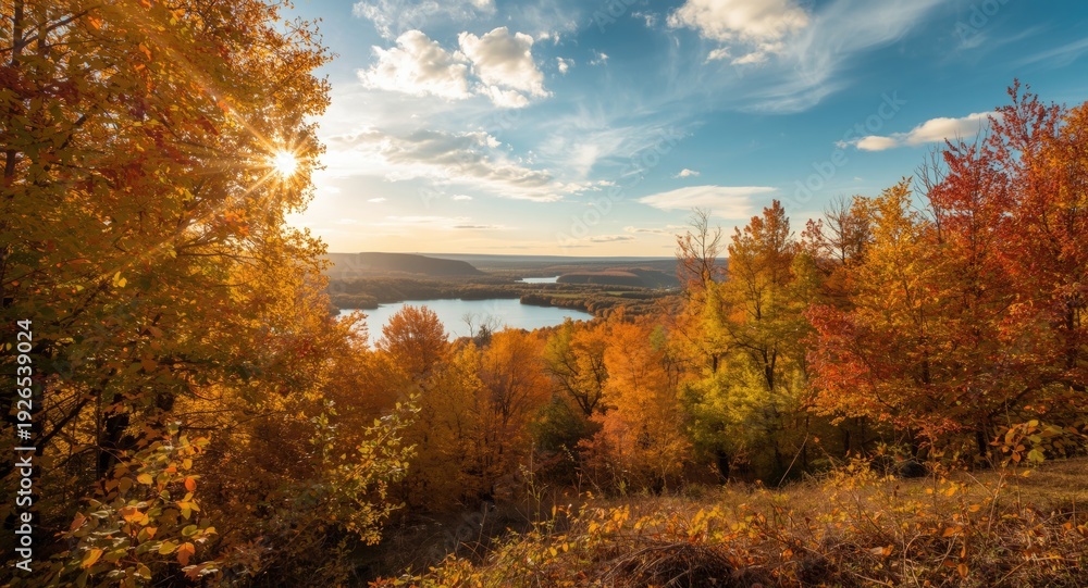 Fototapeta premium Bright oil painting of an autumn landscape with radiant colors