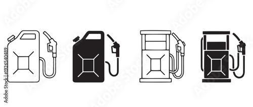 Fuel Can and Gas Pump Icon Set, Petrol Station and Fueling Equipment Symbols