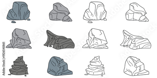Hand-drawn cartoon and doodle set of stones on a white background.