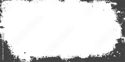 Vintage black grunge floral frame vector with dirty ink splatter texture and grungy paint stain borders for an artistic old paper wallpaper design element illustration