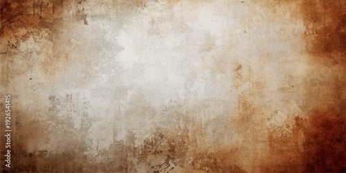 A vintage worn parchment backdrop features an aged brown grunge texture with stained antique paper patterns and a dirty retro wallpaper effect on a blank beige ancient wall