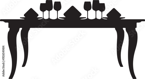 Black silhouette of a dining table set for four people