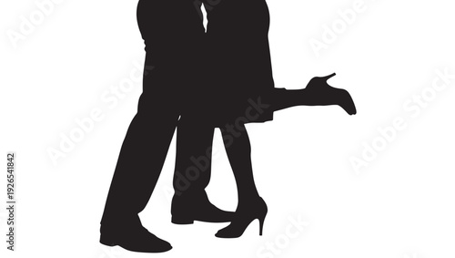 Couple dancing tango with dramatic pose and flowing silhouette featuring dance, black, white with movement and partner elements for dance move, elegant projects, clean composition on simple background