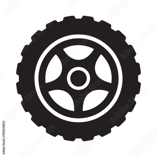A simple black and white illustration of an off road vehicle tire
