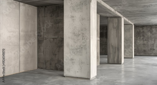 Concrete wall and pillar details in contemporary basement construction