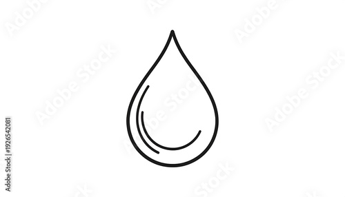 Black outline of a teardrop-shaped symbol, depicting liquid or moisture. Simple design against a white backdrop