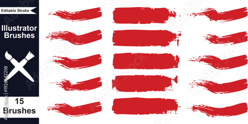 Vector illustration set of red and white paint strokes, splashes, and ribbon banners for a blank label award or celebration frame element collection