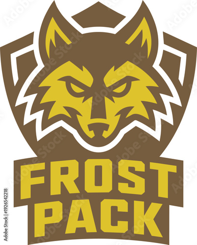 Frost pack wolf mascot logo design for winter team emblem with wild predator animal character