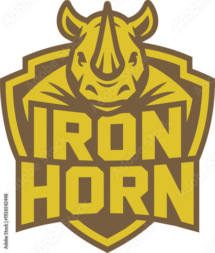 Rhino mascot logo for sports team iron horn in an old school style, perfect for t-shirt design