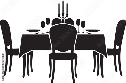 Black silhouette of a formal dining table set for four people