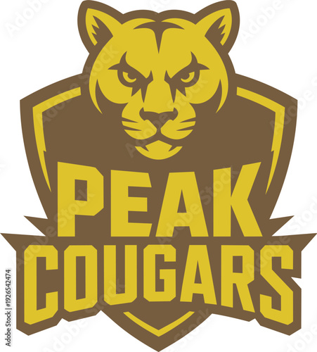 Peak cougars logo with cougar head for gaming teams and esports organizations
