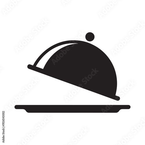 A simple black and white illustration of a covered serving dish on a tray