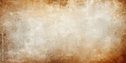 An ancient vintage parchment with a stained brown grunge texture provides a worn beige paper background for blank retro design projects
