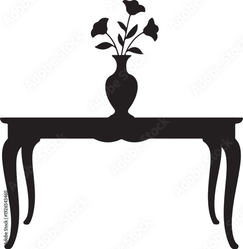 Black silhouette of a vase with flowers on a table 2