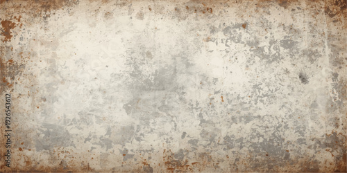 Vintage aged rusty metal surface with a grungy textured pattern on an old rough concrete wall backdrop