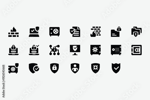 Safe and Security Solid Icon Set