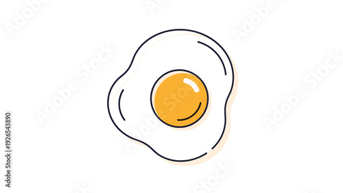 Cartoon fried egg with sunny side up yolk isolated on white background, perfect for breakfast or cooking themes.