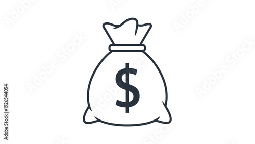 Simple line art illustration of a money bag with a dollar sign symbol, representing wealth and finance.