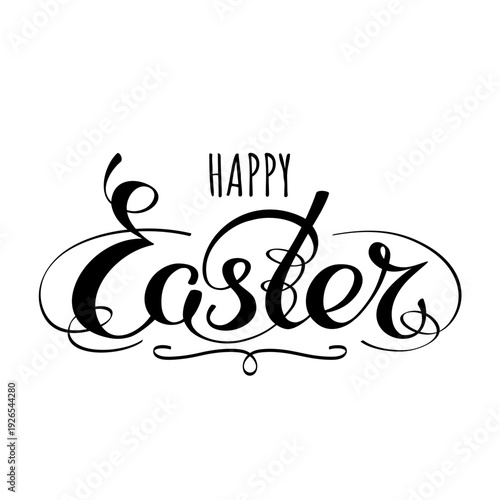 Happy easter hand lettering typography vector. Handwritten happy easter greeting card. Script font. Isolated black symbol on white background. Decorative typography design, vector illustration