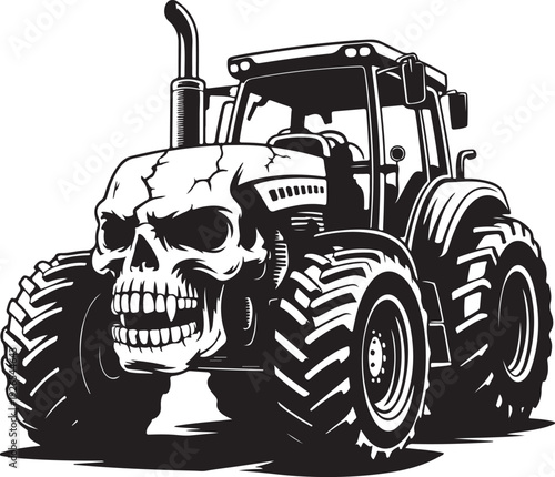 Tractor with skull on front isolated on white background