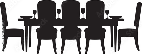 Black silhouette of dining table with six chairs dinner
