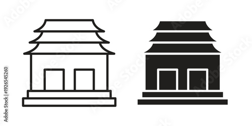 Buddhist temple icons for templates, web design and infographics