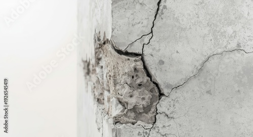 detailed closeup of a crumbling solid material structure against a white background