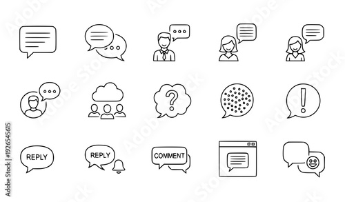 Creative editable speech bubble line icons for dialog, chat, and user communication graphics