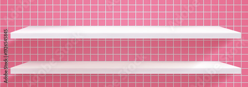Bathroom background pool and tile pink 3d with shelf wall kitchen. Texture counter light and table concrete mosaic with scene bath platform. Glossy tile pink and surface bathroom design.