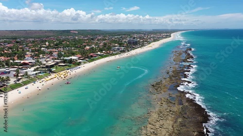 Wonderful panoramic view of the turquoise waters of Barra de Sao Miguel beach in February 2026 near Maceio, Alagoas State, Brazil 