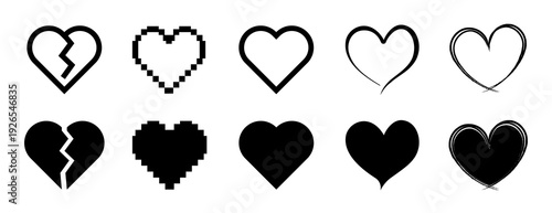 Heart icon set in Different Styles Outline and Solid Vector illustration