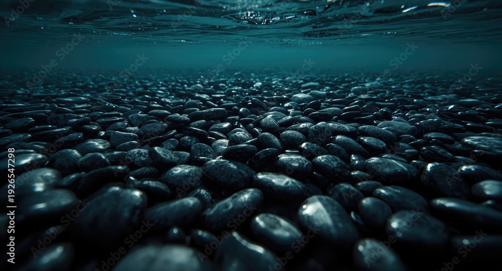 Obraz premium Ordered pattern of black and white pebbles immersed underwater
