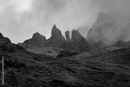 Black and White Landscape of Old Man of Storr Pinnacles