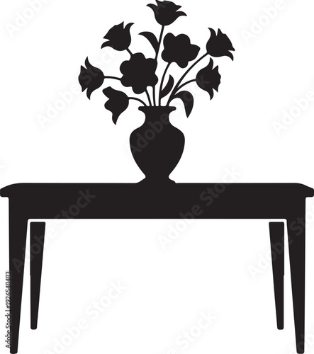 Black silhouette of flowers in vase on table 1