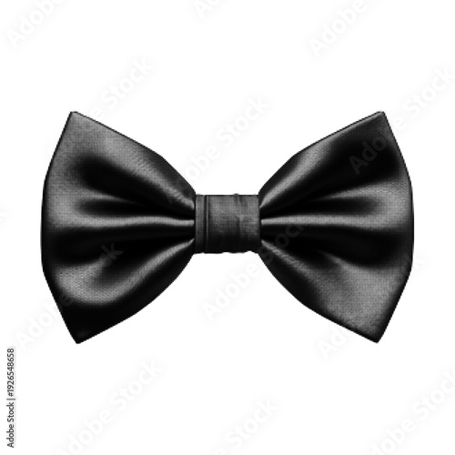 Black and white halftone illustration of elegant bow tie isolated on white background. Retro engraving style fashion accessory graphic for formal dress code concept.