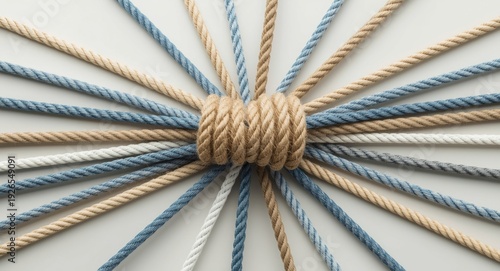 Network centralization concept with varied ropes connected to a main rope indicating business linkage