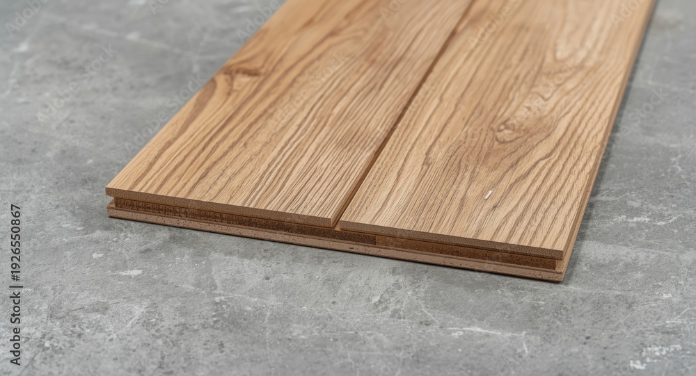 Fototapeta premium Laminated timber floor boards fixed on concrete surface showcasing effective adhesive for long lasting floors