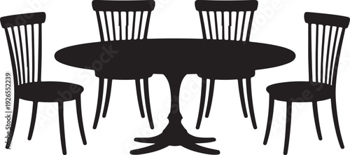 Black silhouette of round table with four chairs furniture